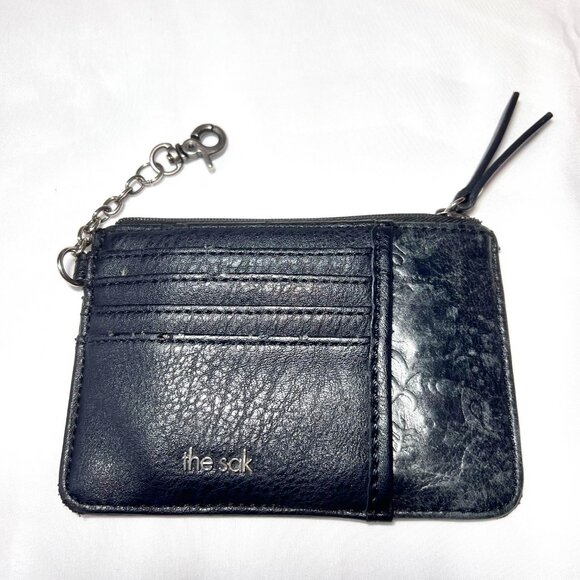 The Sak Accessories - The Sak Black Leather Keychain Credit Card Holder Embossed Floral Coin Storage